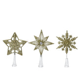 Decoris Plasitc Treetopper with Glitters 22.5cm - Light Gold (3 Assorted)